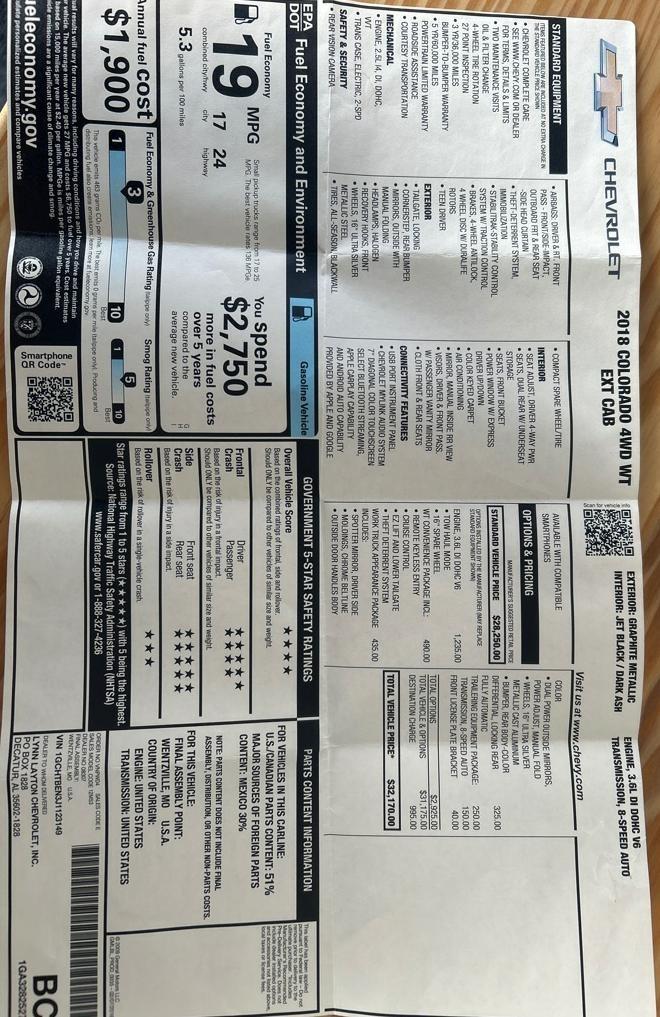 Chevrolet Colorado Work Truck Ext. Cab 4WD 2018