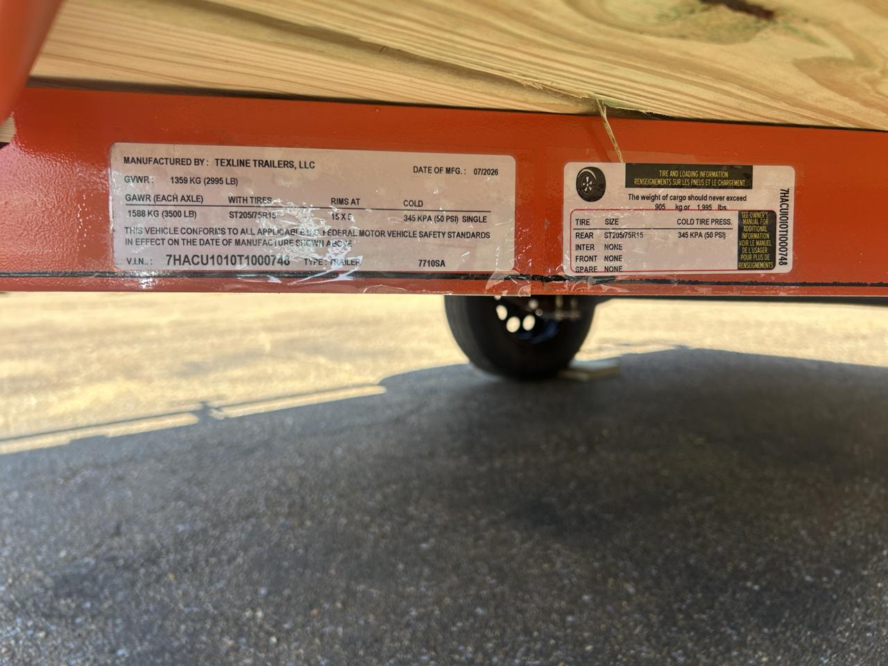 Texline Single Axle Trailer  2026