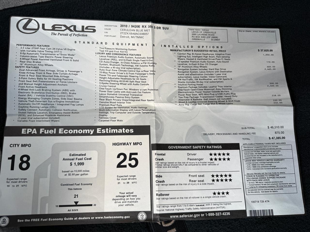 Lexus RX 350 FWD 2010