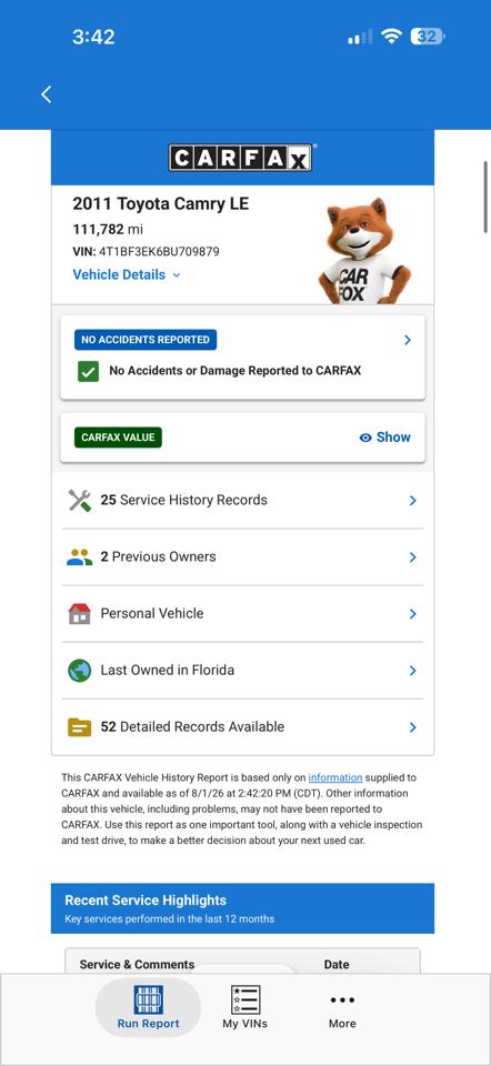Toyota Camry Base 6-Spd AT 2011