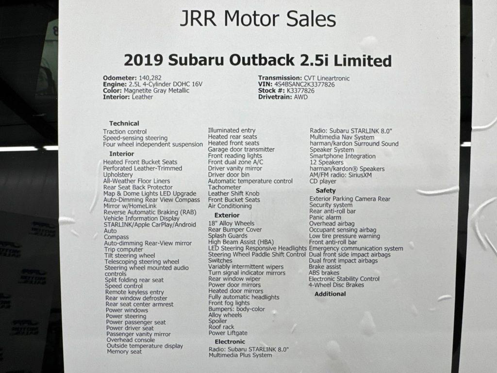Subaru Outback 2.5i Limited 2019