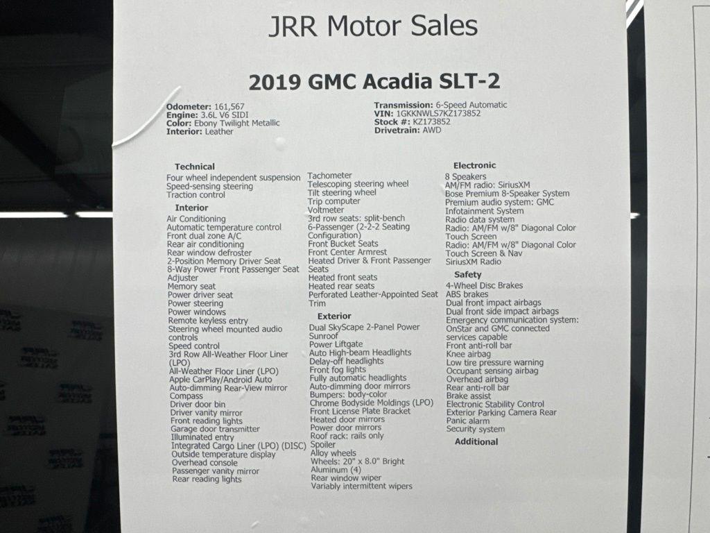 GMC Acadia AWD 4dr SLT w/SLT-2 2019