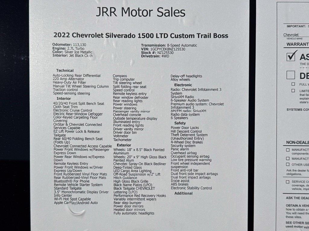 Chevrolet Silverado 1500 LTD 4WD Crew Cab 147" Custom Trail Boss 2022