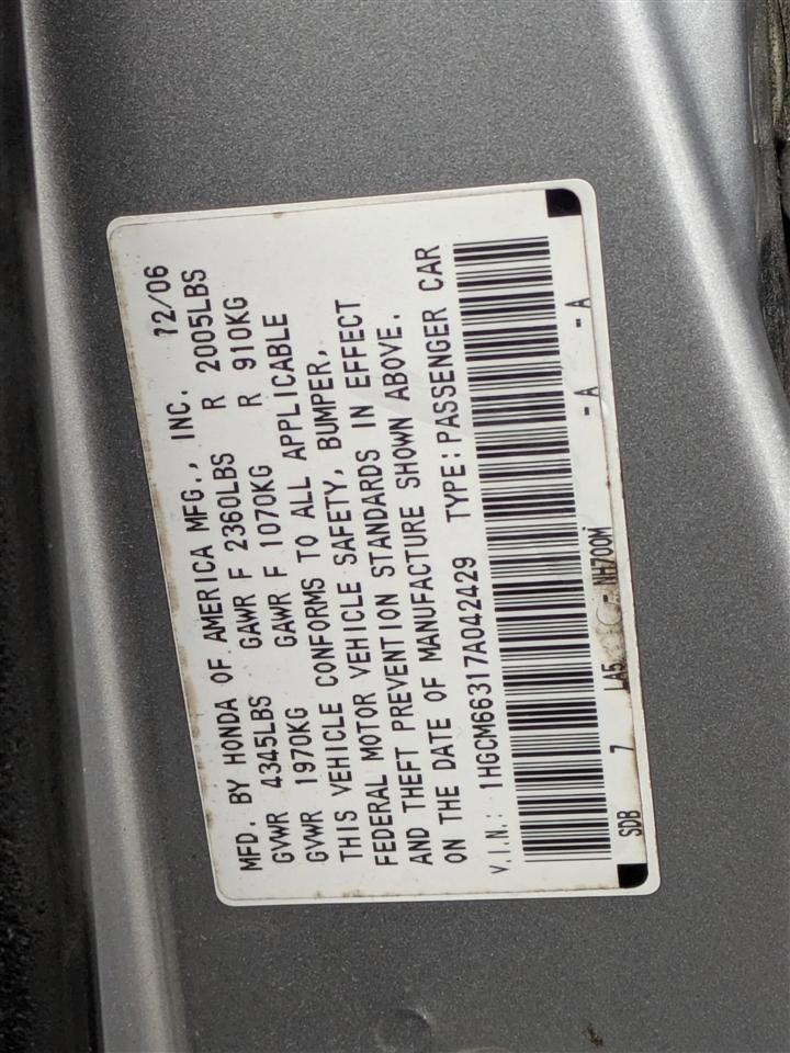 Honda Accord LX V-6 Sedan AT 2007