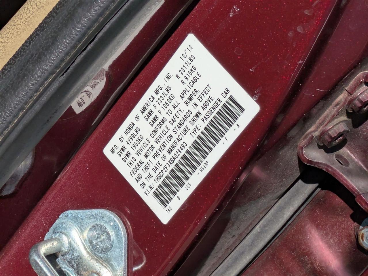 Honda Accord LX sedan AT 2011