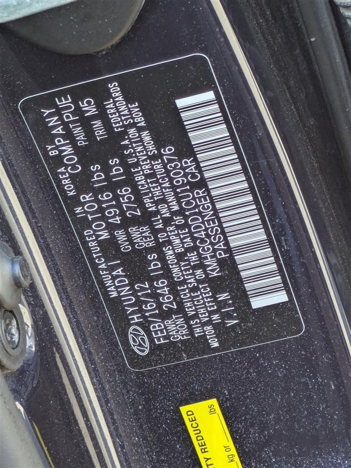 Hyundai Genesis 3.8L 2012