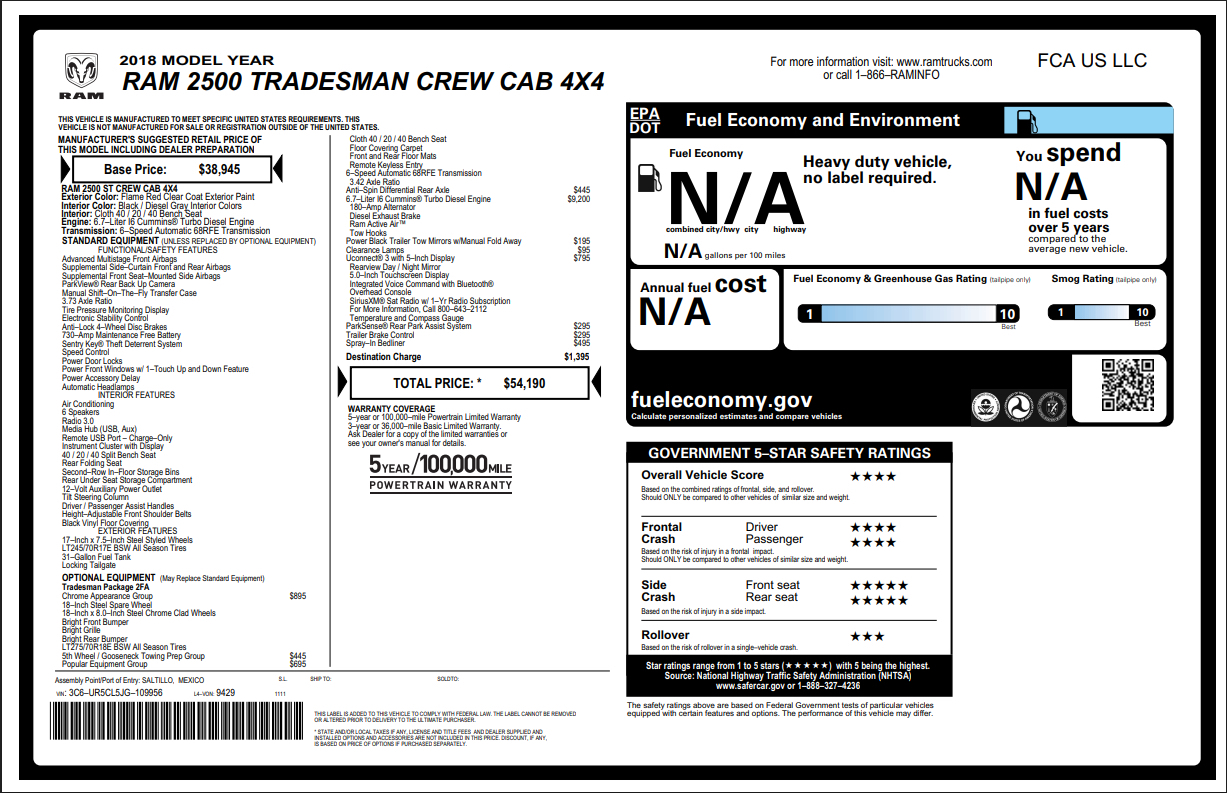 RAM 2500 Tradesman Crew Cab SWB 4WD 2018