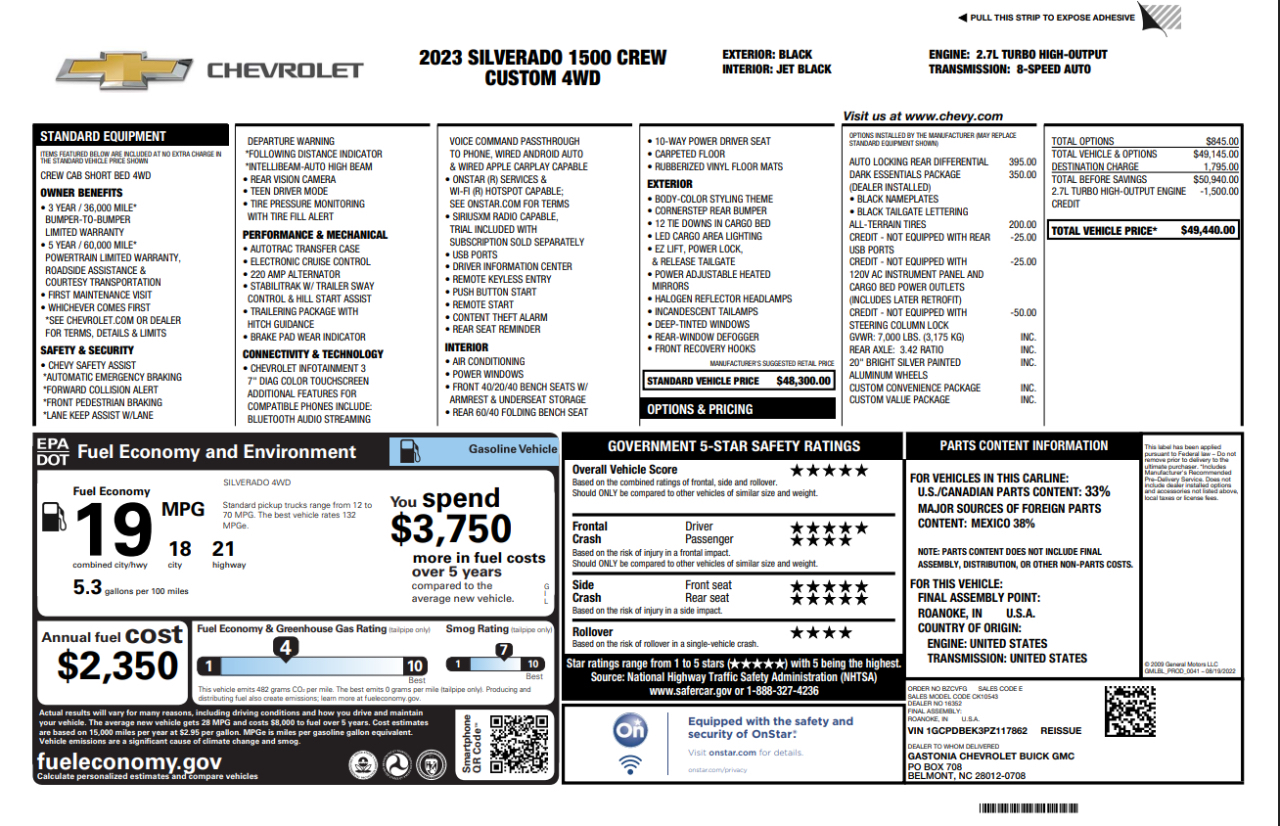 Chevrolet Silverado 1500 Custom Crew Cab 4WD 2023