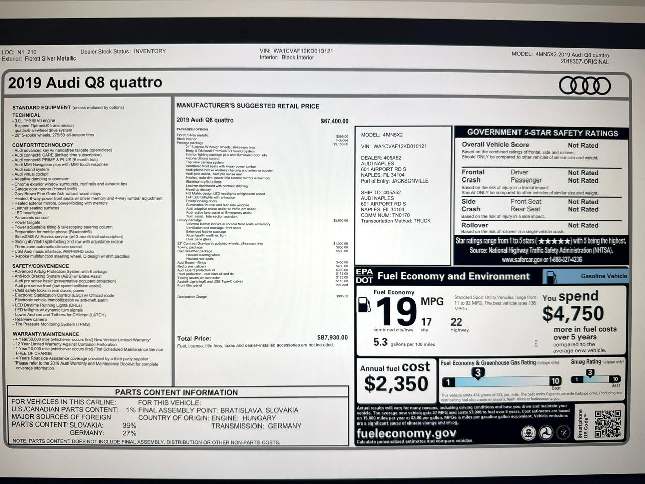 Audi Q8 3.0 TFSI Prestige quattro 2019 Audi Q8 3.0 TFSI Prestige quattro 2019