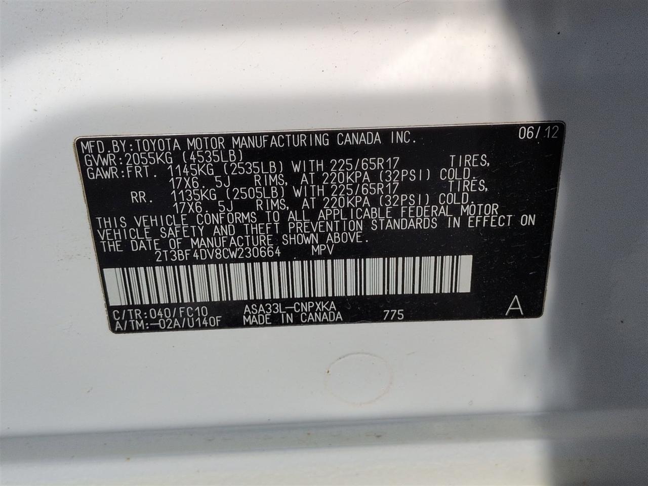 Toyota RAV4 Base I4 4WD 2012