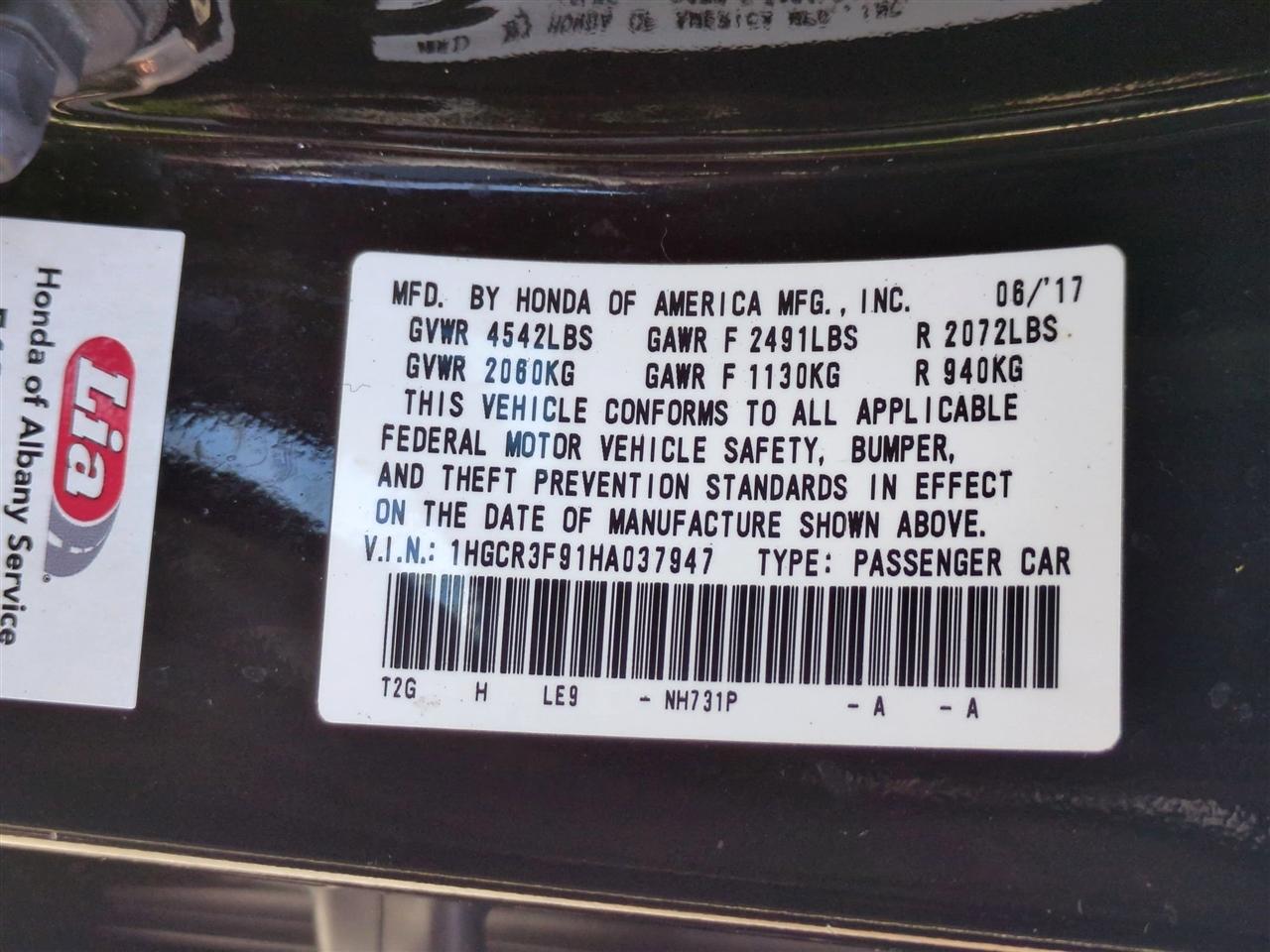 Honda Accord Touring 4D Sedan V6 2017
