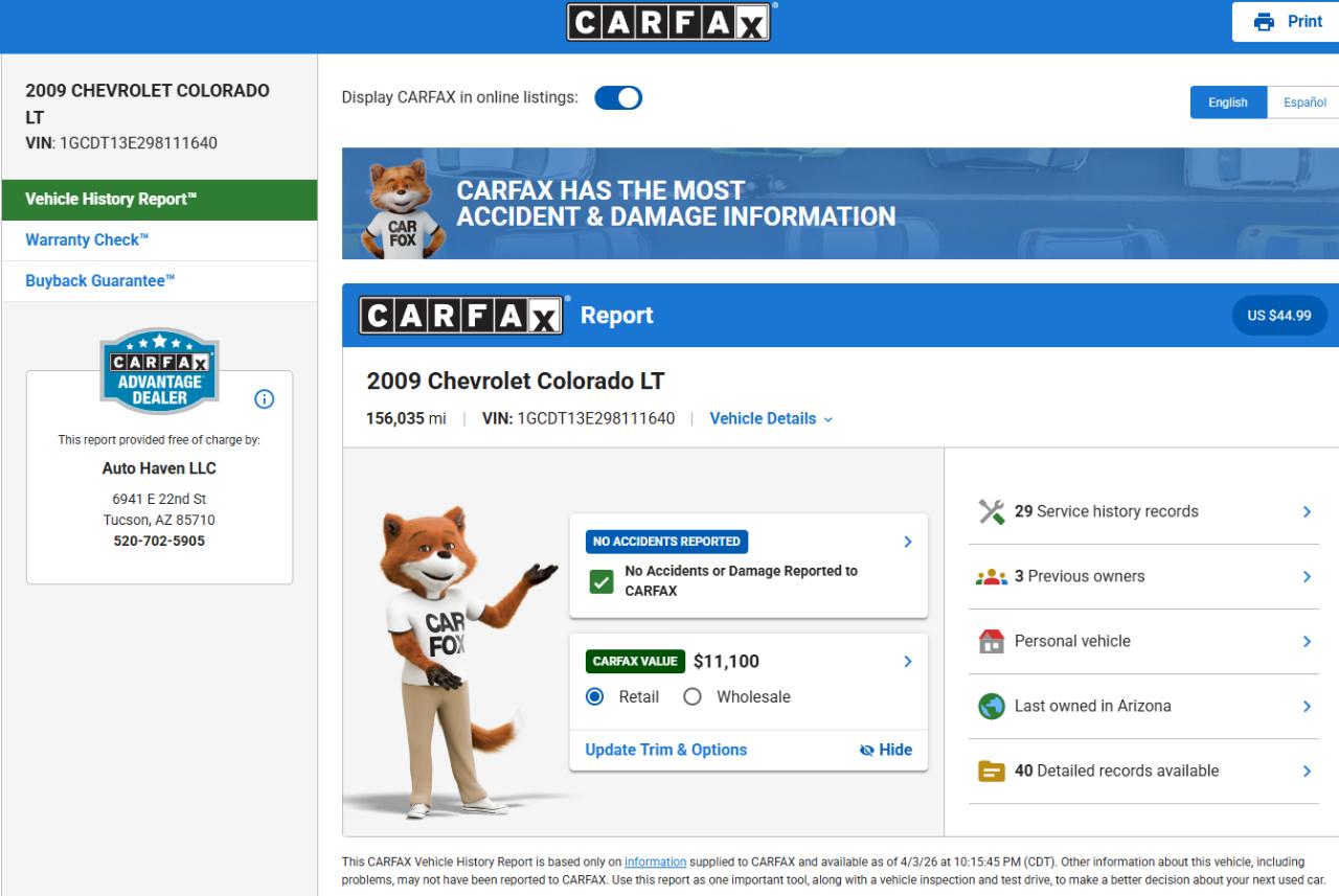 2009 Chevrolet Colorado LT1 Crew Cab 4WD