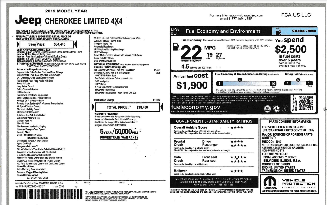 Jeep Cherokee Limited 4WD 2019