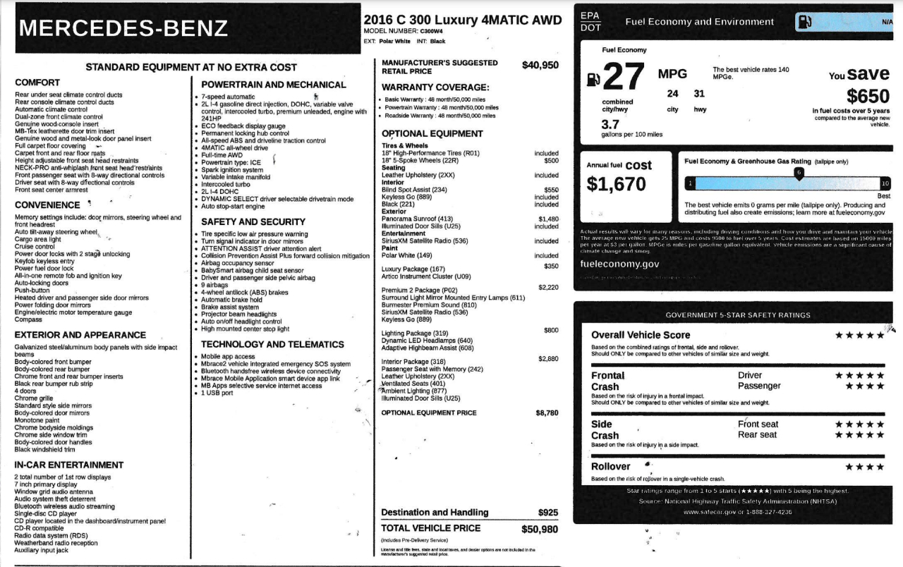 Mercedes-Benz C-Class C300 4MATIC Sedan 2016