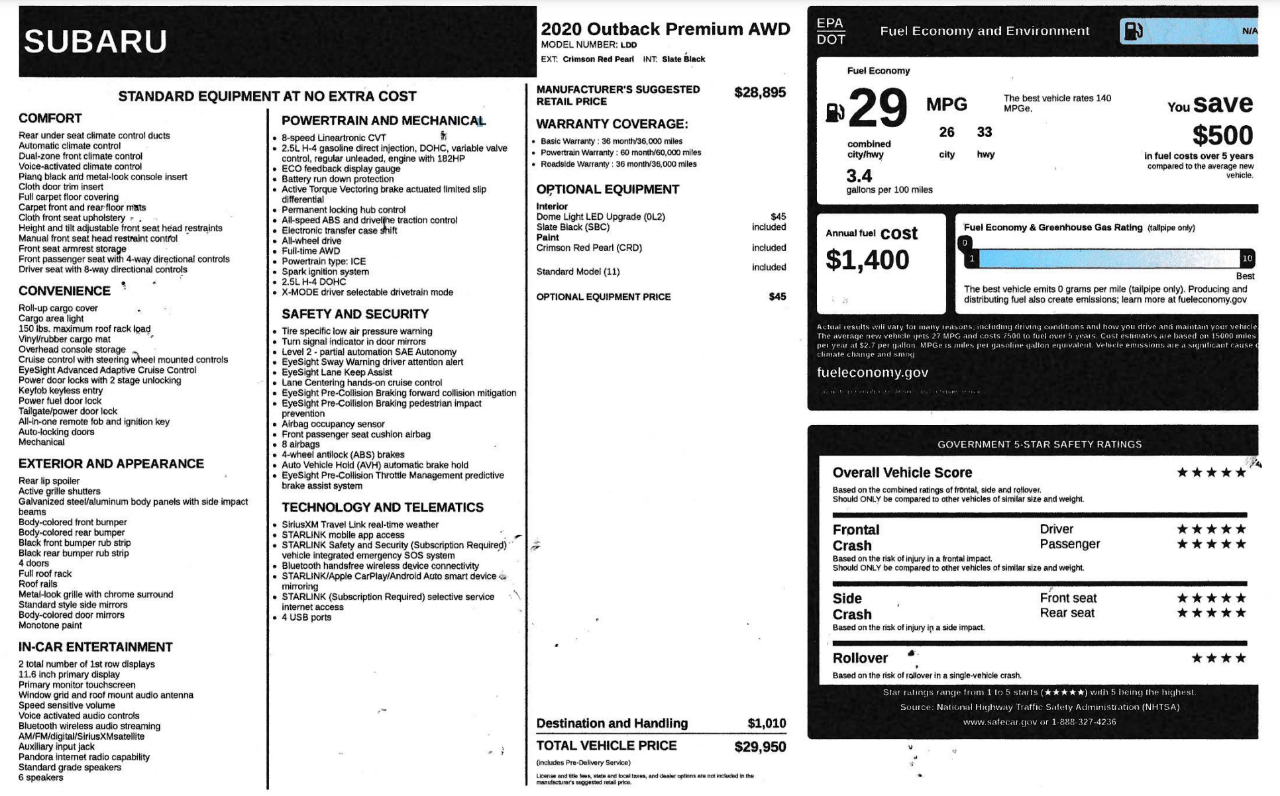 Subaru Outback Premium 2020