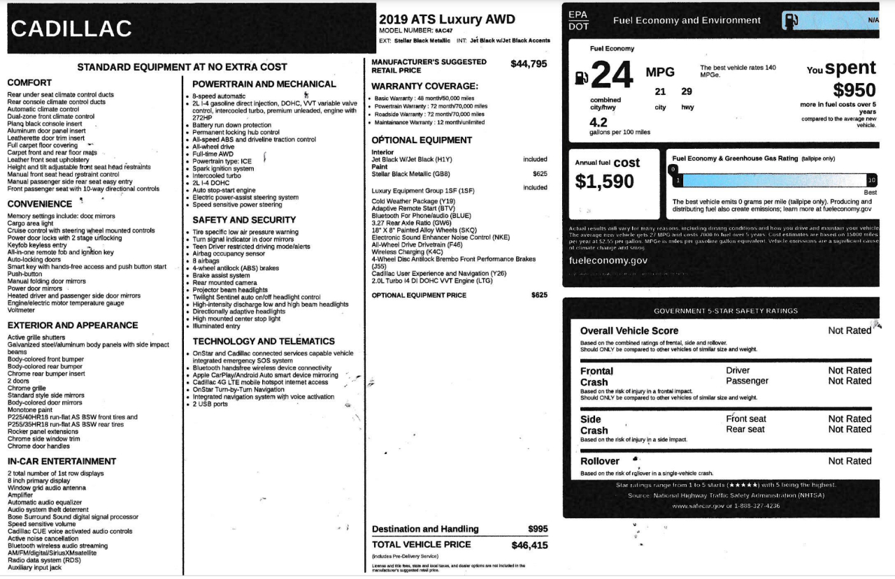 Cadillac ATS Coupe 2.0L Luxury AWD 2019