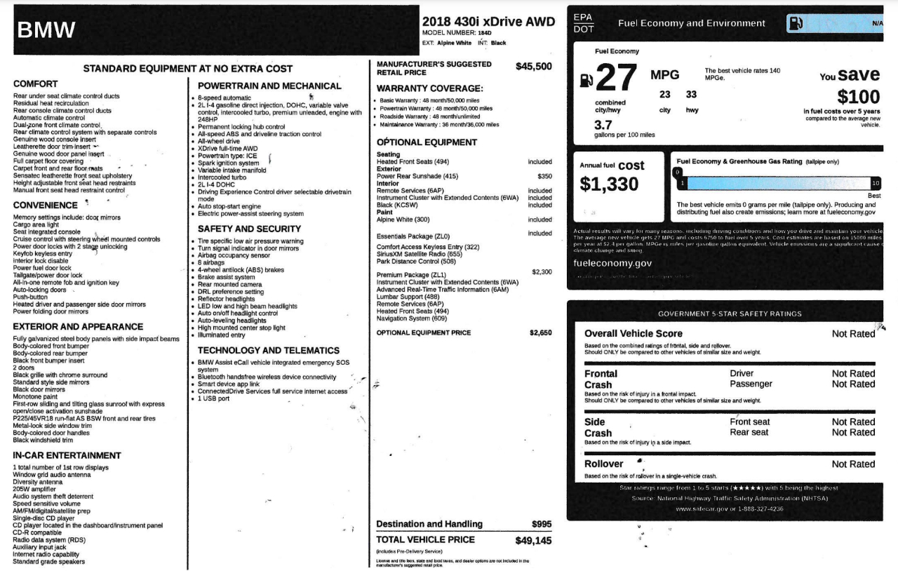 BMW 4-Series 430i xDrive SULEV Coupe 2018