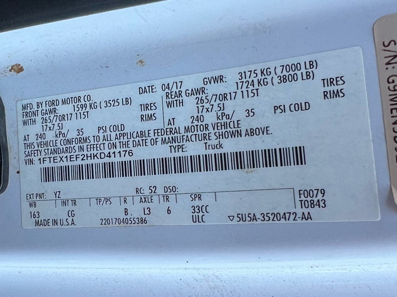 Ford F-150 XL SuperCab 8-ft. Bed 4WD 2017