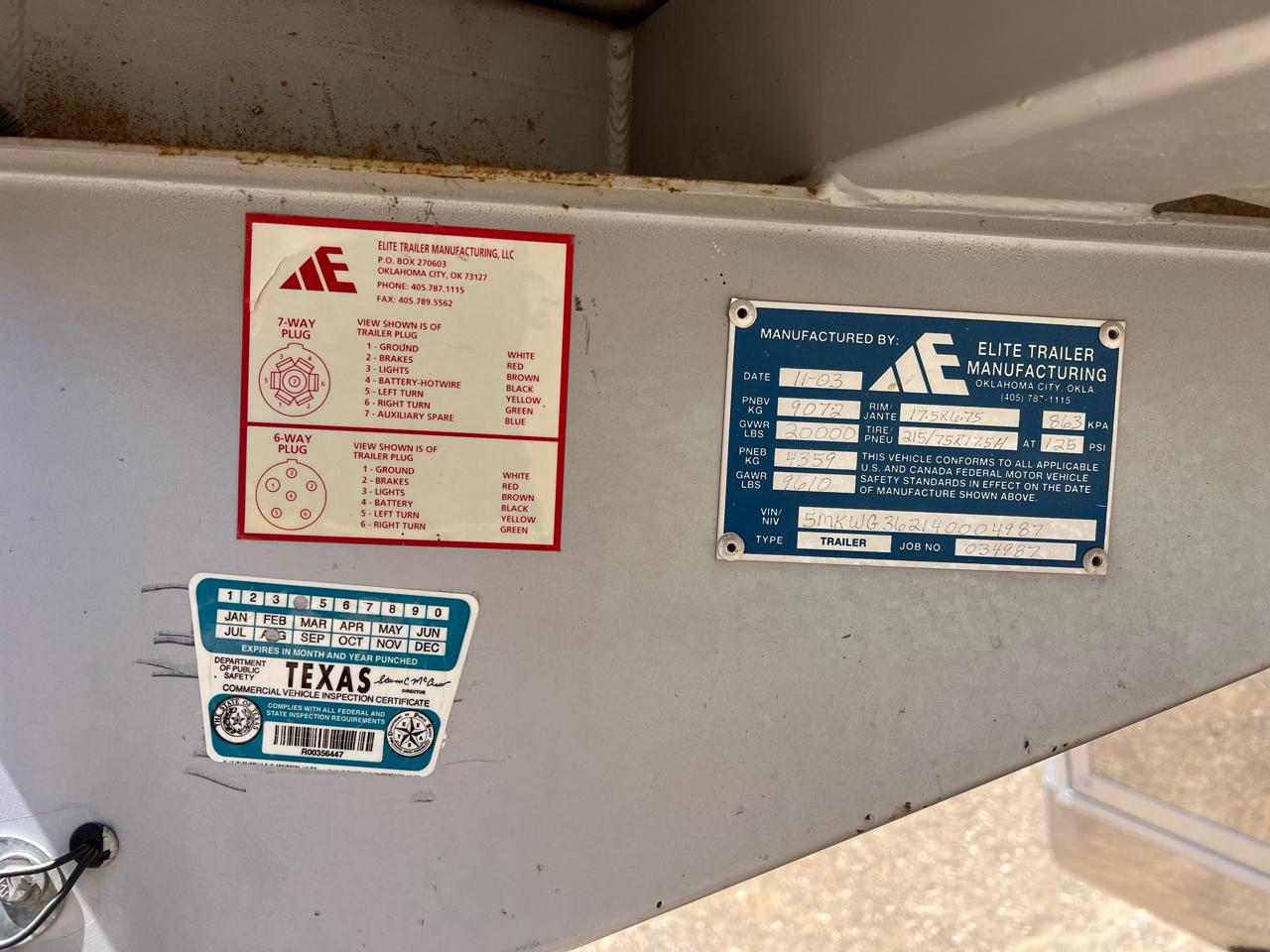 Elite Trailer Manufacturing Stock Trailer  2003