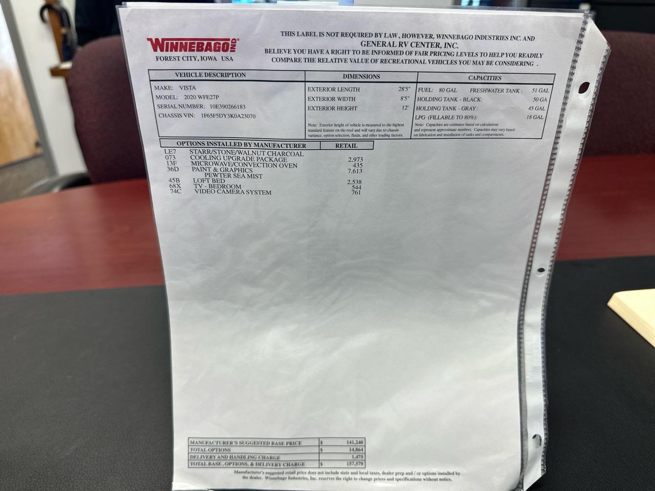 Winnebago Vista  2020