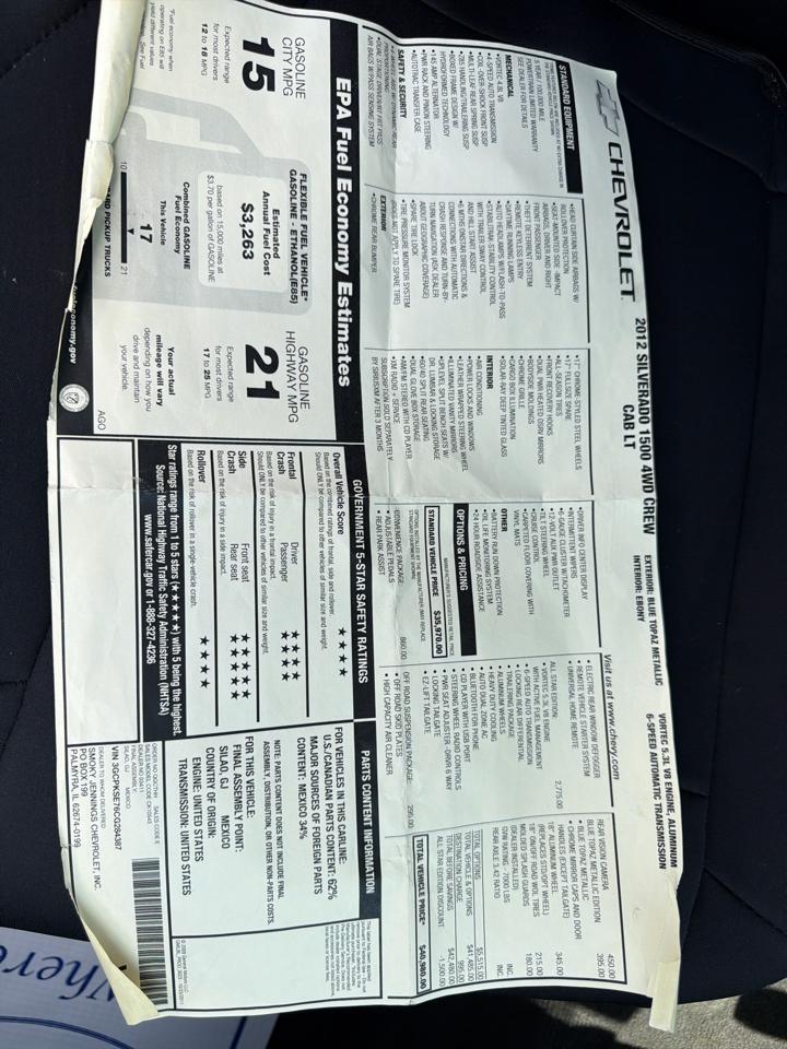 Chevrolet Silverado 1500 4WD Crew Cab 143.5" LT 2012