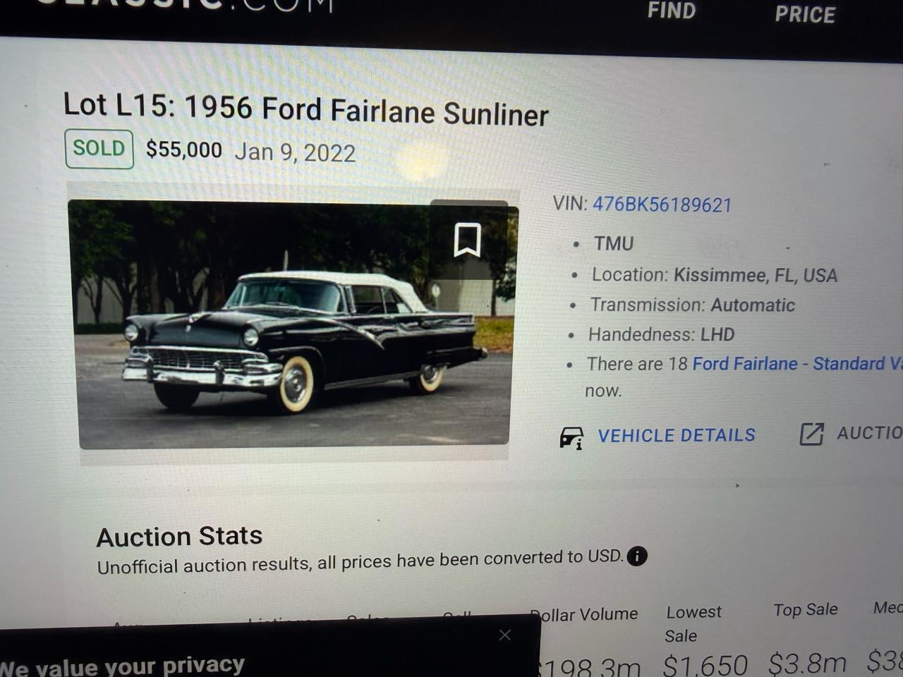 Ford Fairlane Sunliner Convertible  1956