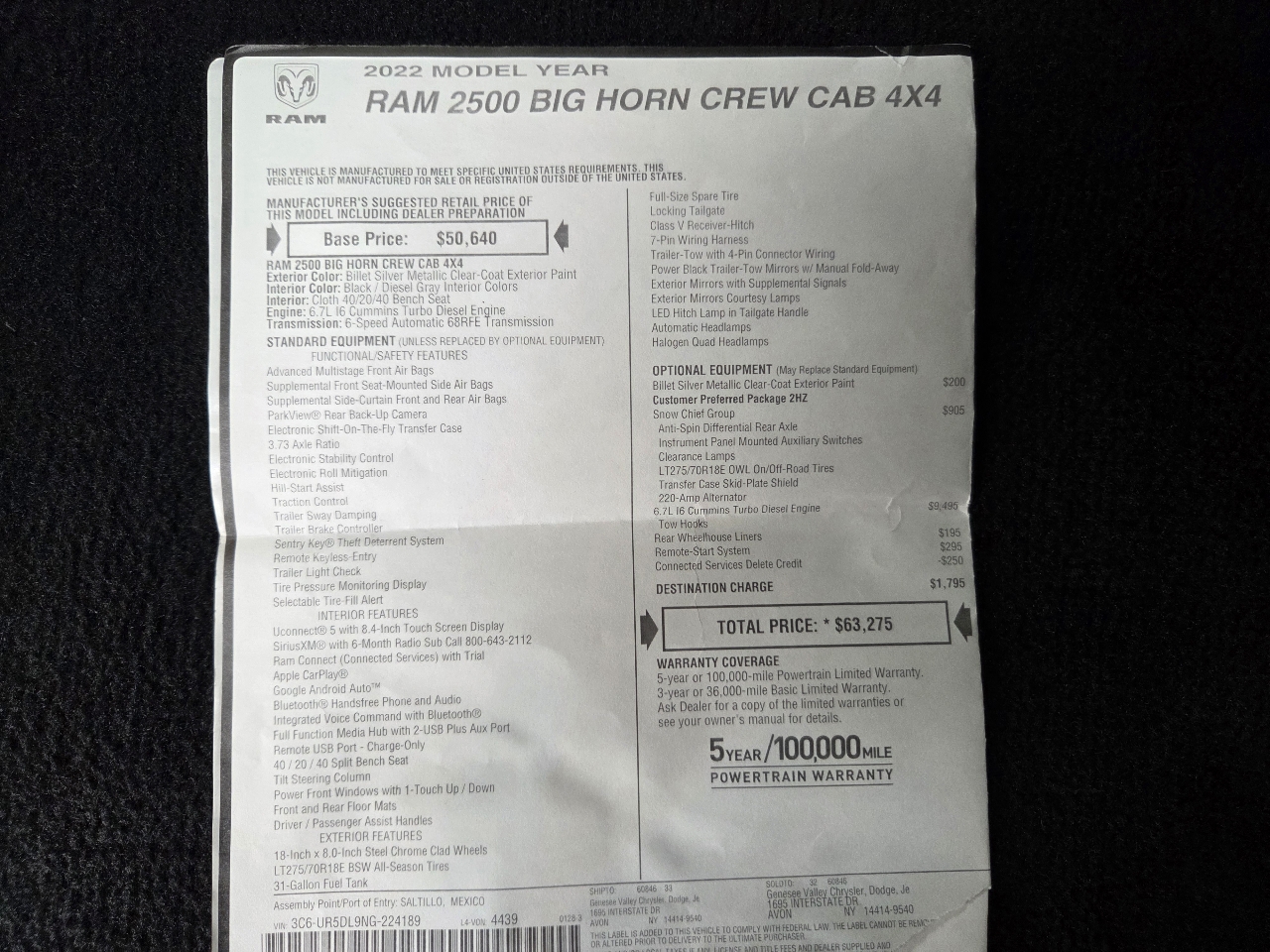 RAM 2500 Big Horn 4x4 Crew Cab 6'4" Box 2022 RAM 2500 Big Horn 4x4 Crew Cab 6'4" Box 2022