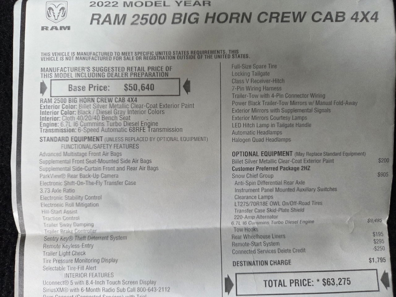 RAM 2500 Big Horn 4x4 Crew Cab 6'4" Box 2022 RAM 2500 Big Horn 4x4 Crew Cab 6'4" Box 2022