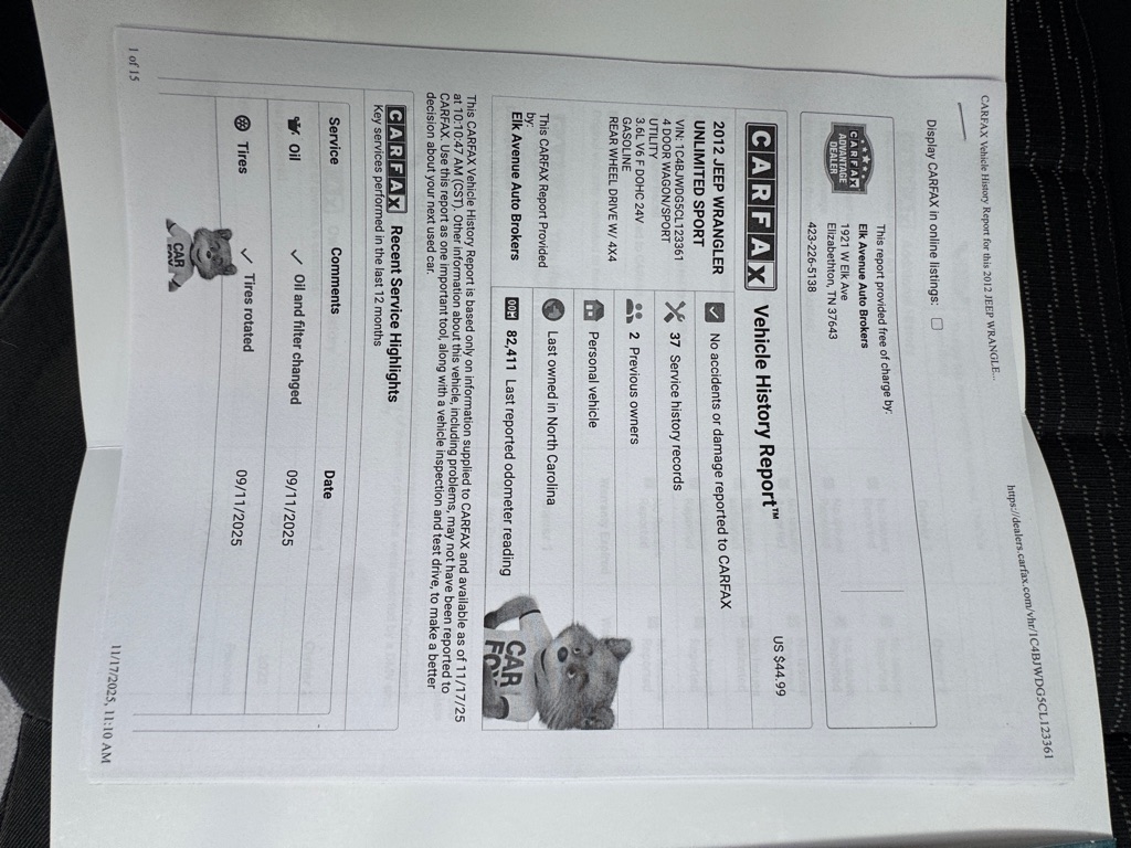 Jeep Wrangler Unlimited Sport 4WD 2012