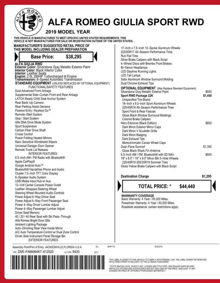 Alfa Romeo Giulia  2019