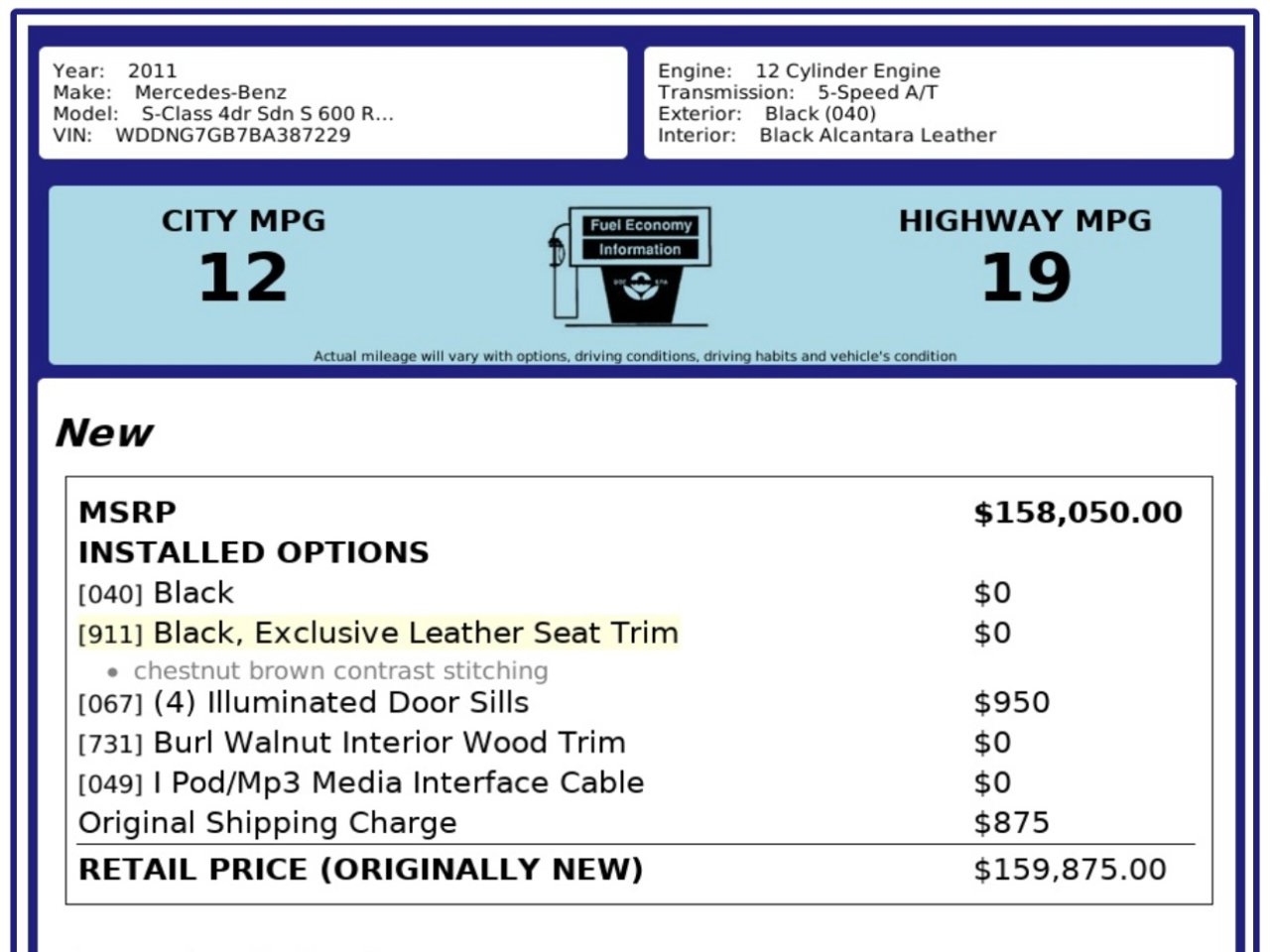 Mercedes-Benz S-Class S600 2011