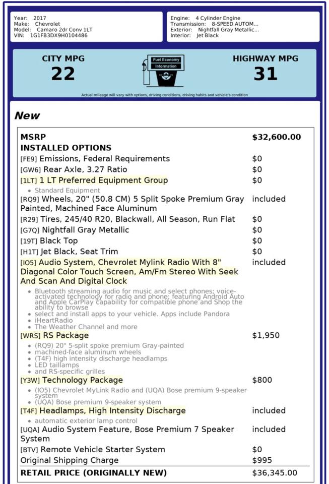 Chevrolet Camaro  2017