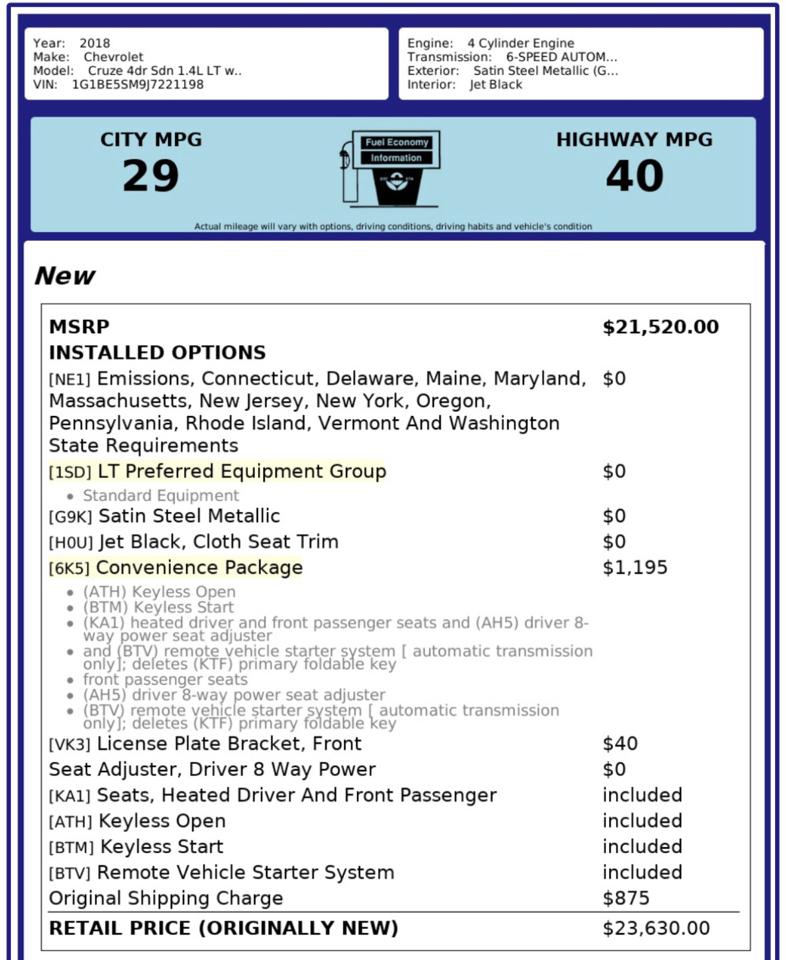 Chevrolet Cruze  2018