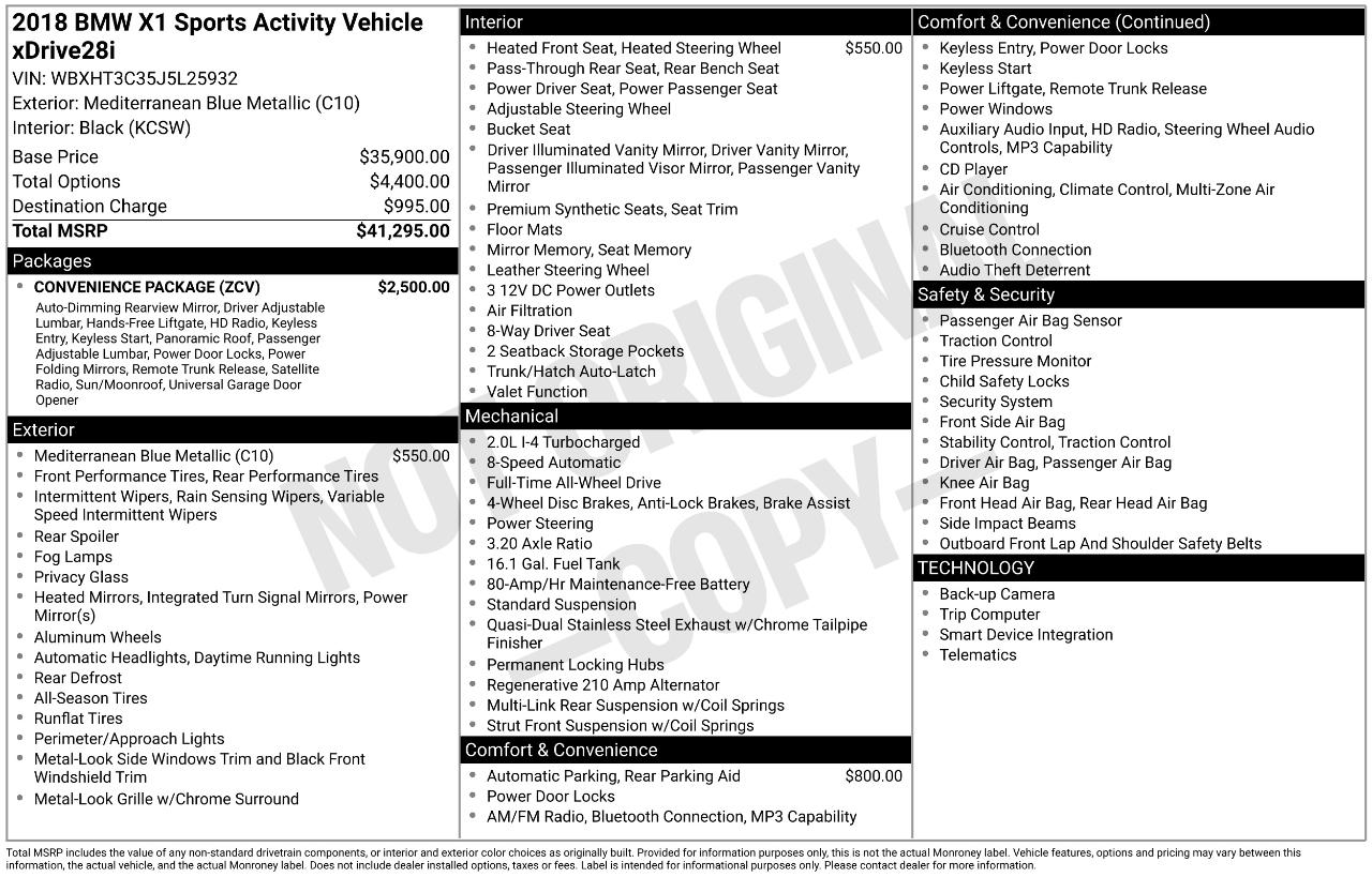 BMW X1 xDrive28i Sports Activity Vehicle 2018