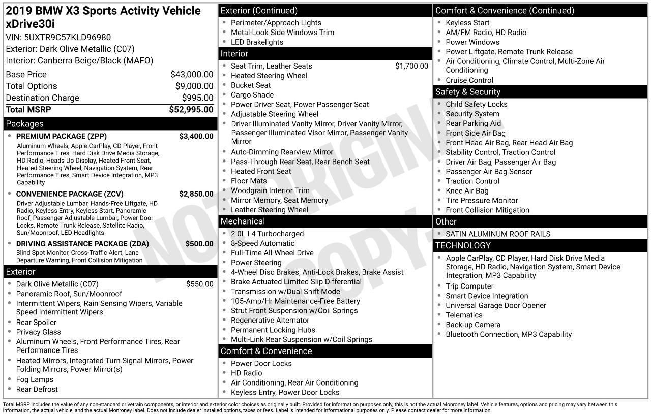 BMW X3 xDrive30i Sports Activity Vehicle 2019