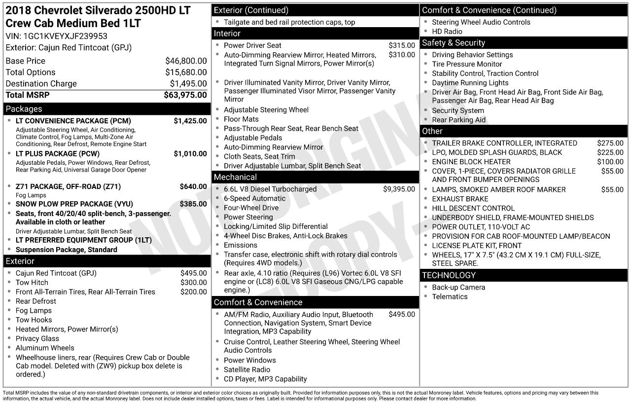 Chevrolet Silverado 2500HD 4WD Crew Cab 153.7" LT 2018