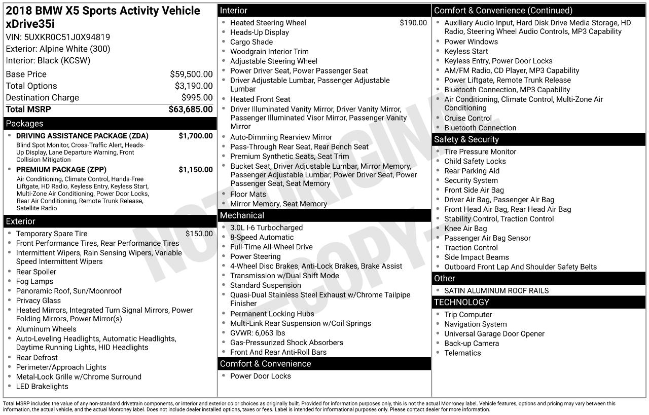 BMW X5 xDrive35i Sports Activity Vehicle 2018