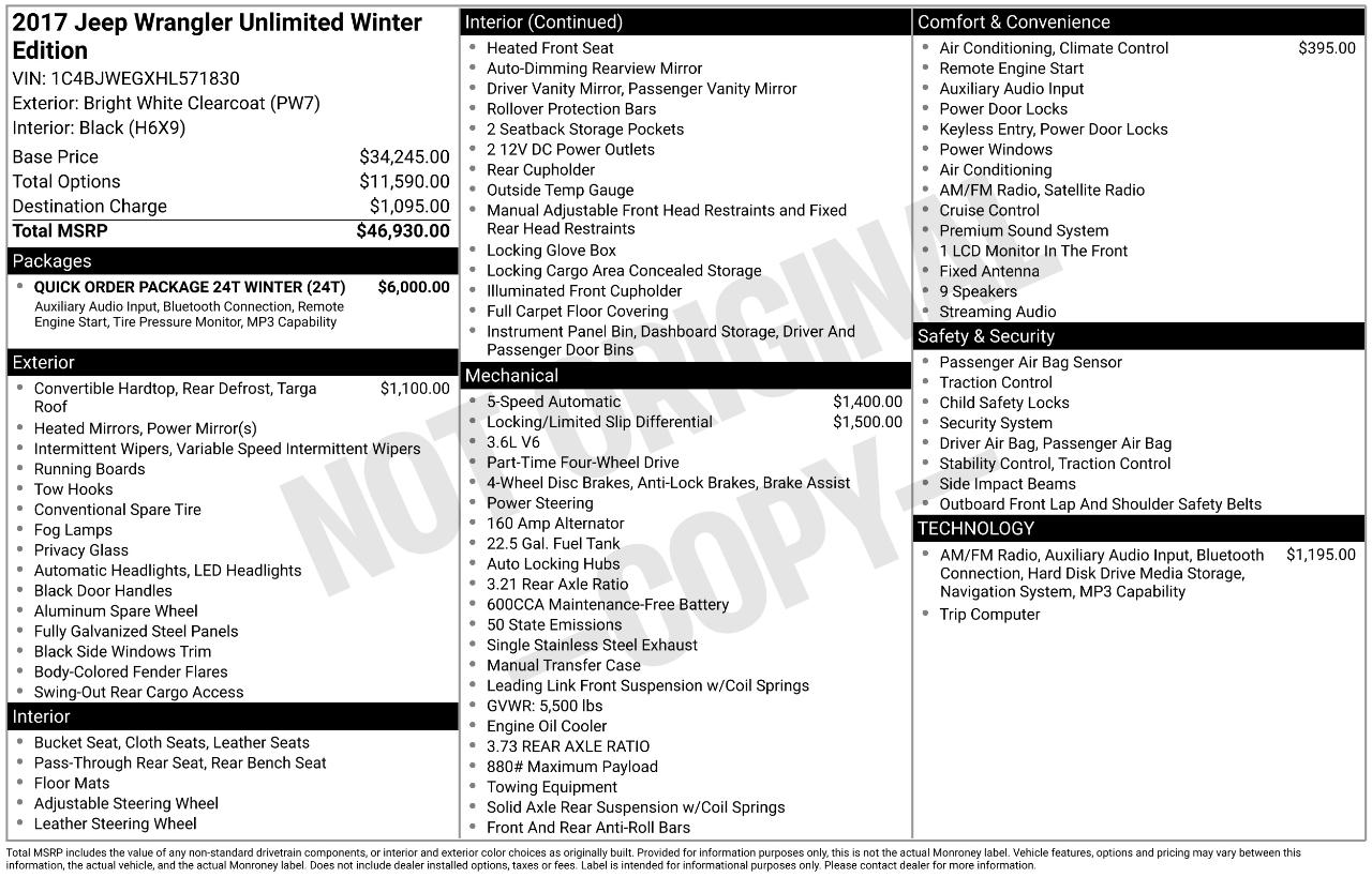 Jeep Wrangler Unlimited Winter 4x4 *Ltd Avail* 2017