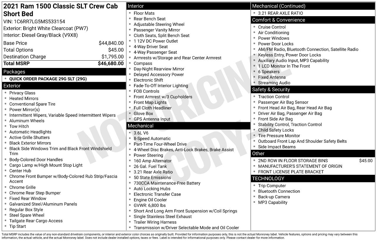 RAM 1500 Classic SLT 4x4 Crew Cab 5'7" Box 2021