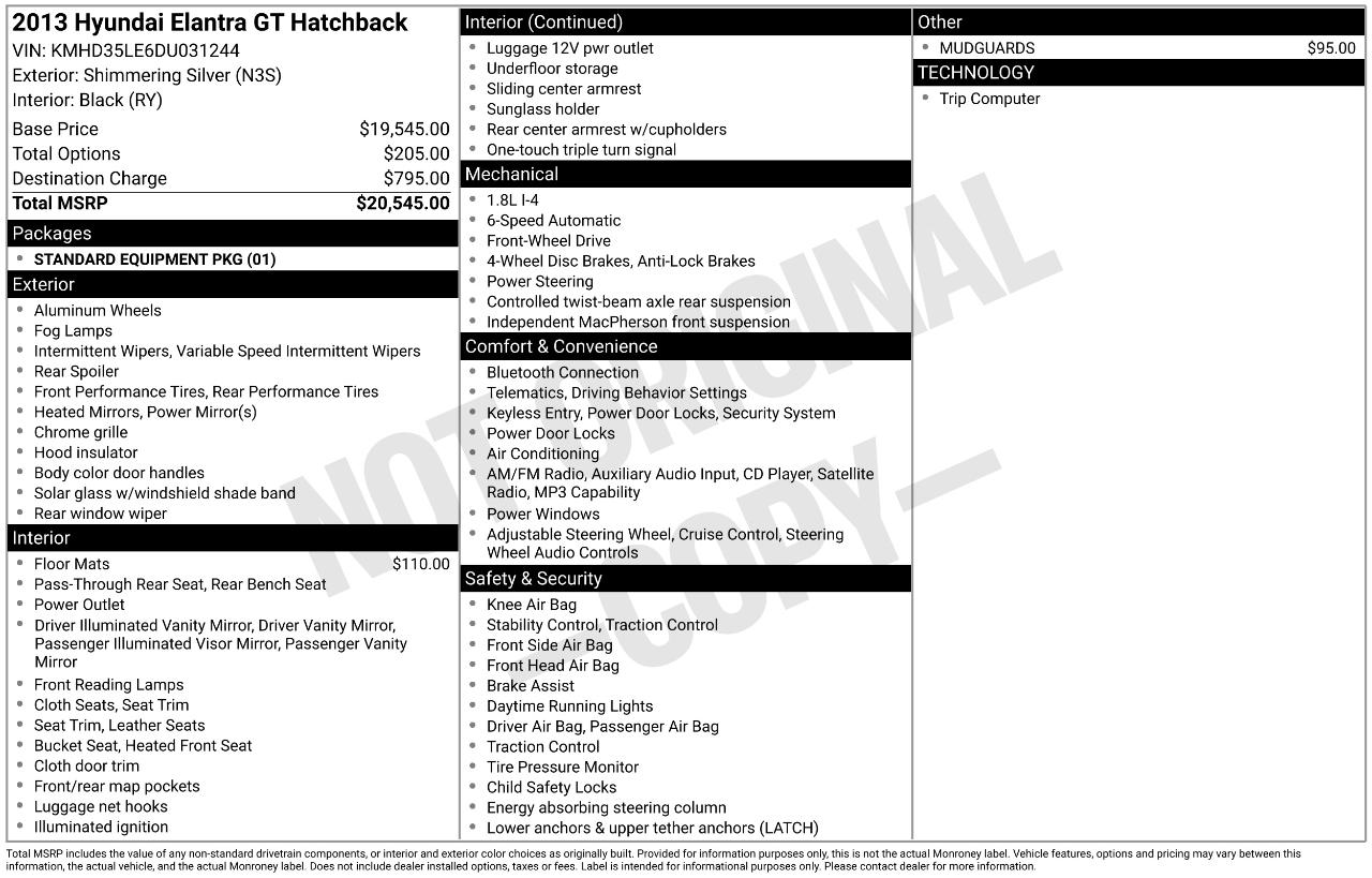 Hyundai Elantra GT 5dr HB Auto 2013