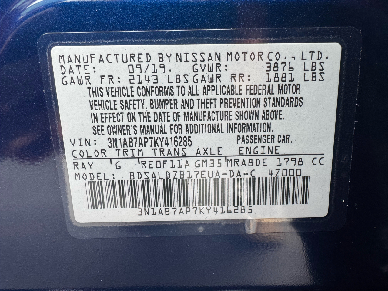 Nissan Sentra S CVT 2019