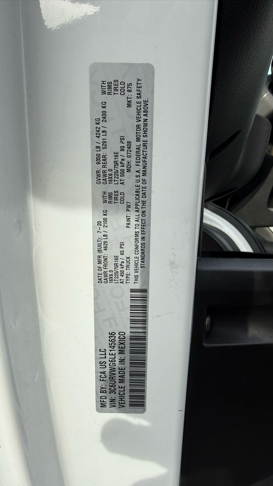 RAM Promaster 3500 Standard Roof 136-in. WB 2020