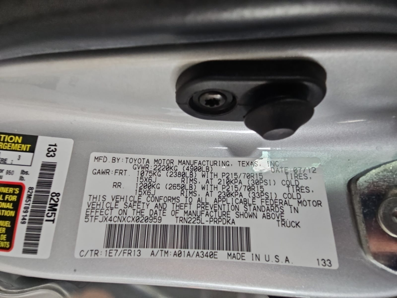 Toyota Tacoma Double Cab Auto 2WD 2012