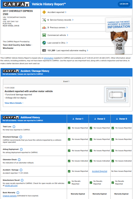 Chevrolet Express Cargo Van  2017
