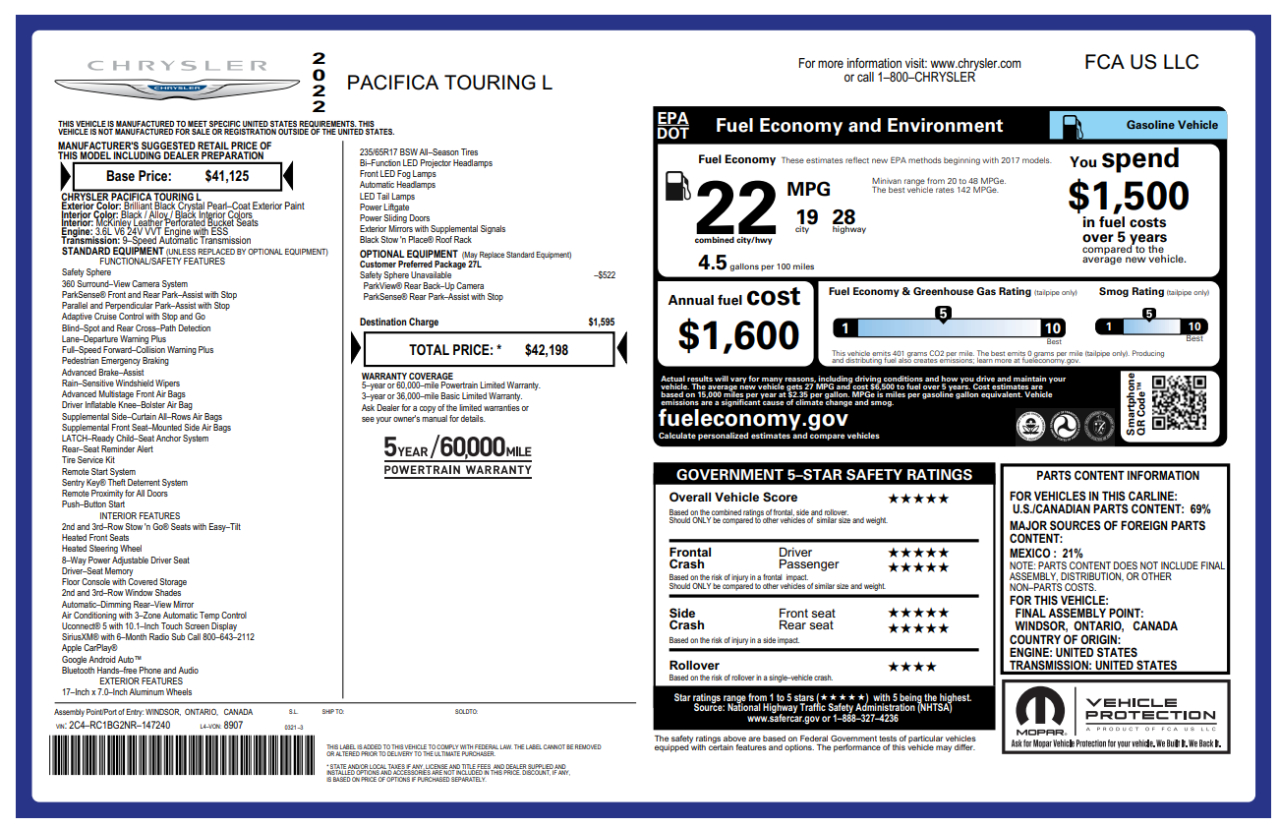 Chrysler Pacifica  2022
