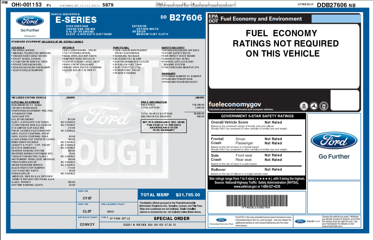 Ford Econoline Cargo Van  2013