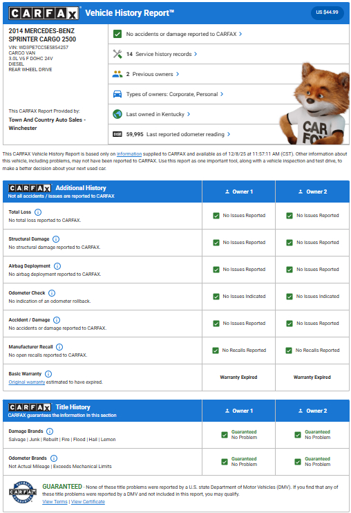 Mercedes-Benz Sprinter Cargo Vans  2014