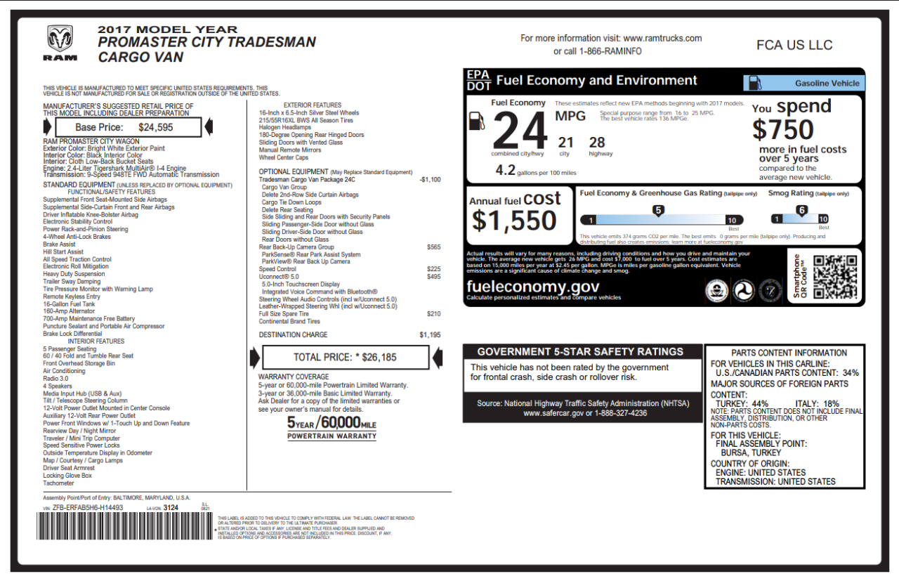 RAM ProMaster City Cargo Van  2017