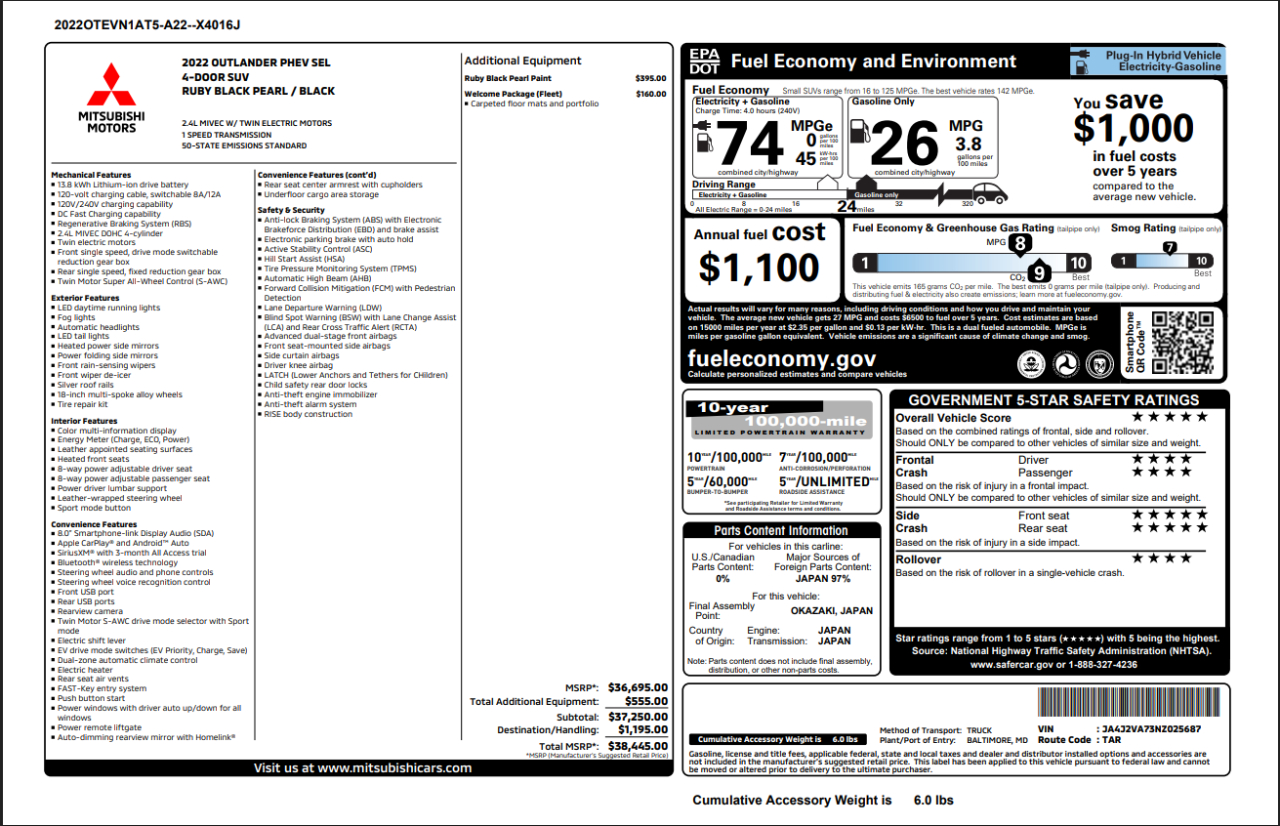 Mitsubishi Outlander PHEV  2022