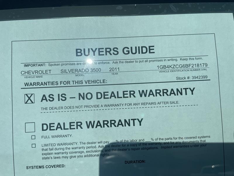 Chevrolet Silverado 3500HD Work Truck Crew Cab 4WD 2011